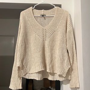 Eileen Fisher Cream Knit V-Neck Sweater